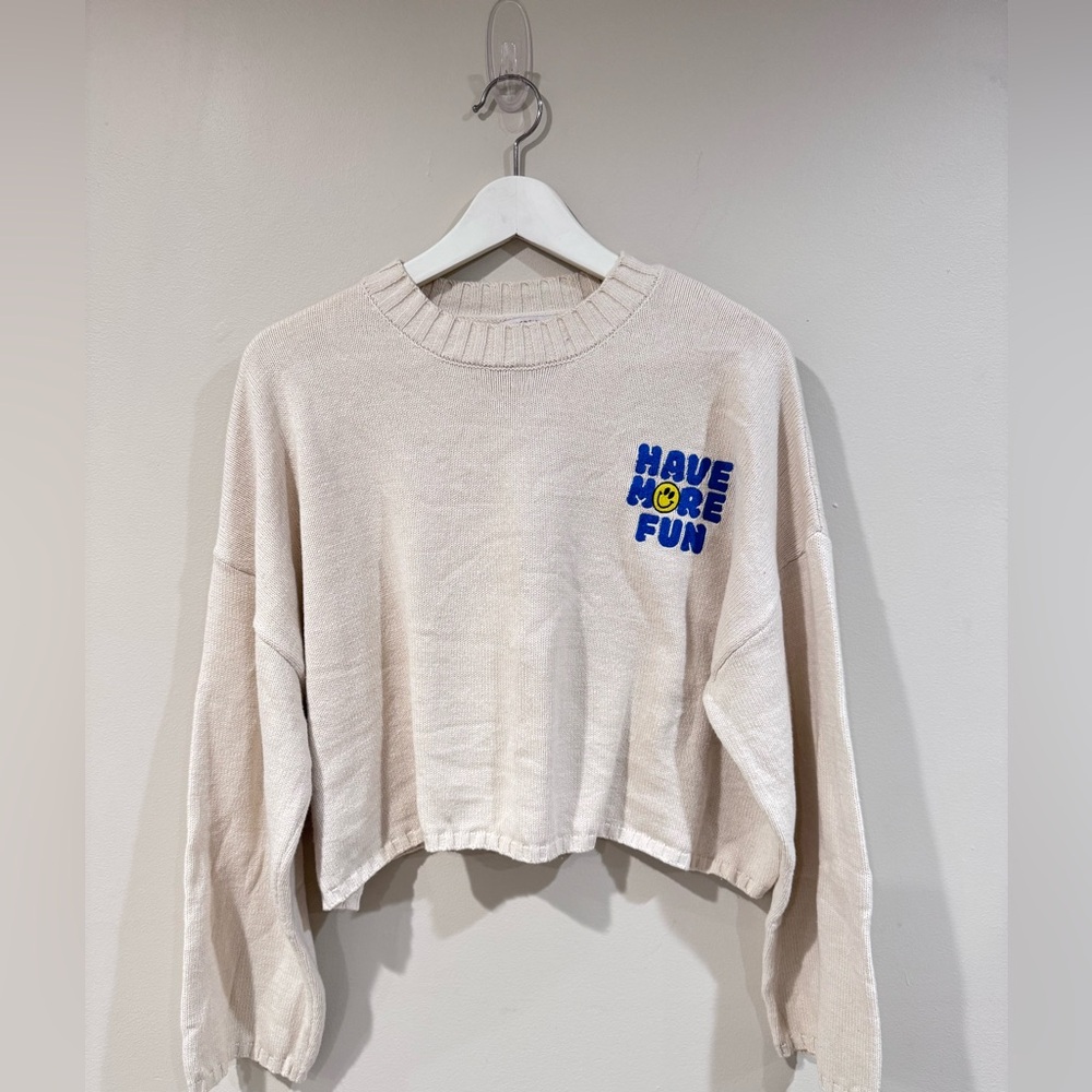 LAST CHANCE Sincerely Jules Cream Sweatshirt with Blue and Yellow Print